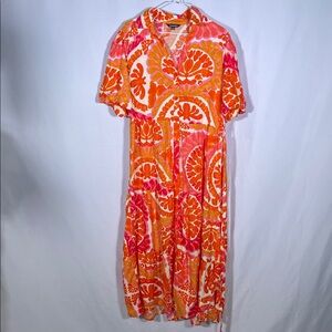 CASSEES WOMENS FLORAL ORANGE PINK BUTTON DOWN MAXI DRESS LARGE